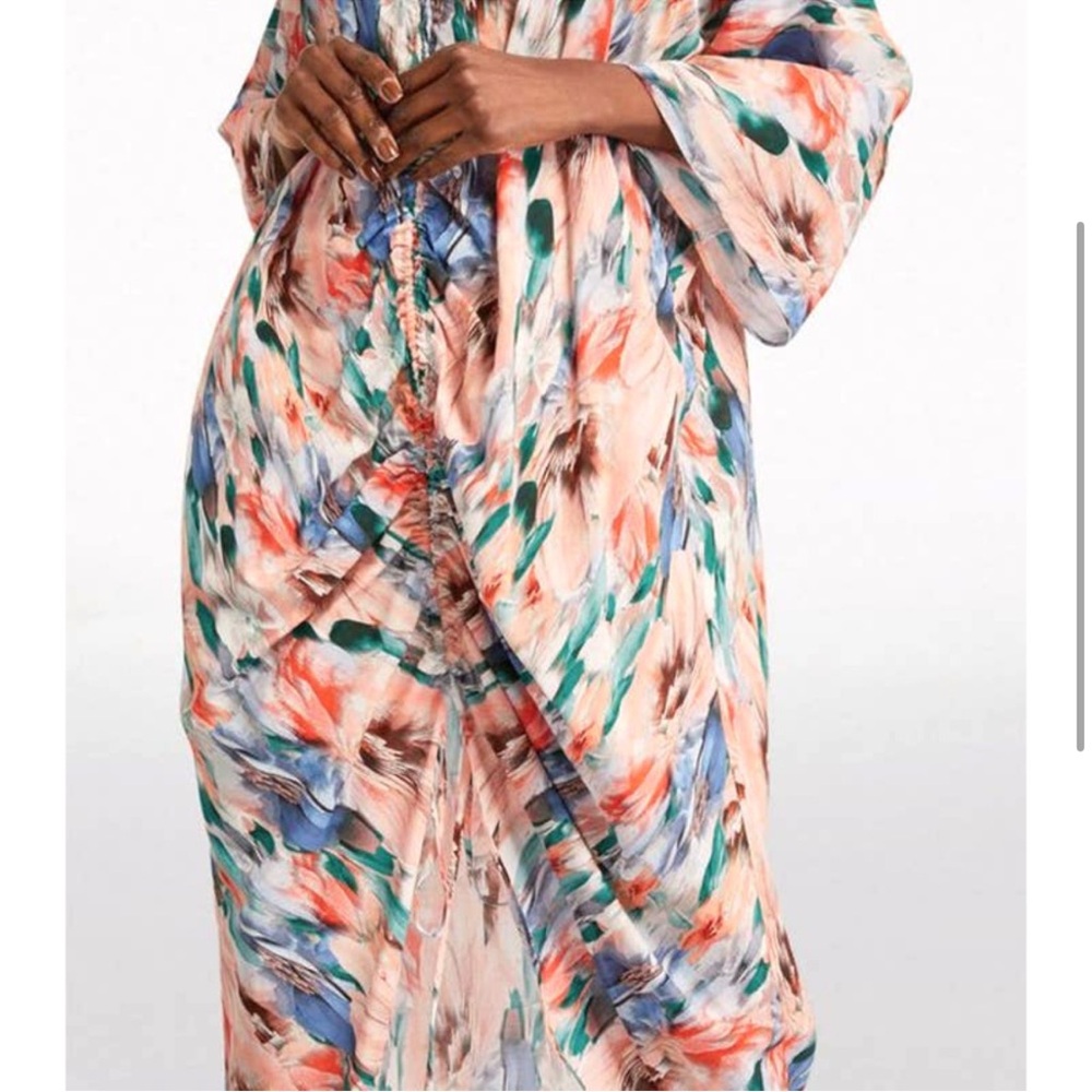MISA Sari Dress NWT XS • Tropical Floral Watercolor Midi Kaftan Boho Resort - Picture 3 of 9